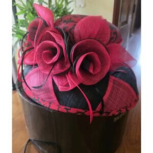 NIB Champagne Italy Red And Black Vnt Derby Church Special Occasion Hat